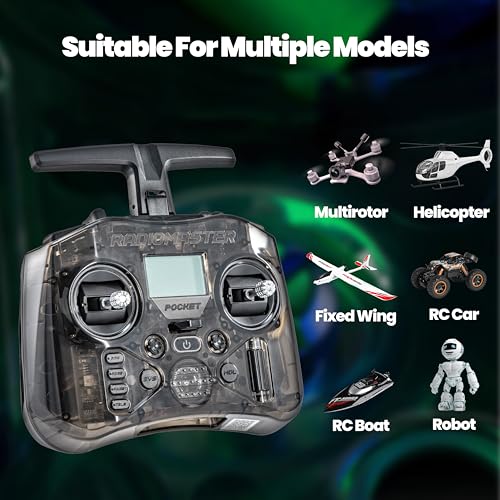 Radiomaster Pocket ELRS Remote Controller Portable Hall Gimbal EdgeTX Transmitter with LED Light for FPV Drone/RC Helicopter&Car Boats&Multirotor (Battery Not Included) - color: Black