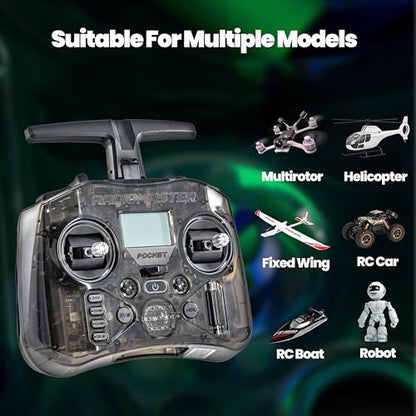 Radiomaster Pocket ELRS Remote Controller Portable Hall Gimbal EdgeTX Transmitter with LED Light for FPV Drone/RC Helicopter&Car Boats&Multirotor (Battery Not Included) - color: Black