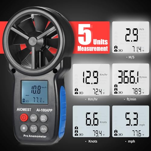 Anemometer Bluetooth 65MPH, AIOMEST HVAC Air Flow Wind Meter CFM AI-100APP - color: AI-100APP Bluetooth Anemometer