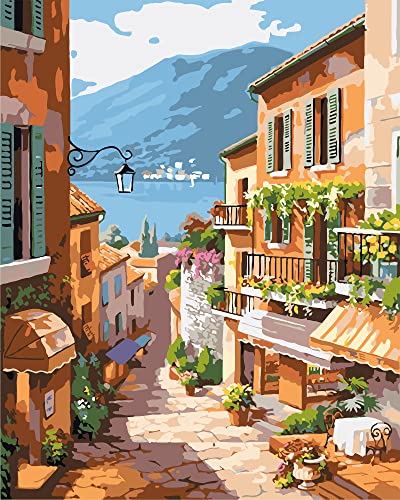 QUITEDEW Scenery Paint by Numbers Kit for Adults Beginner 16X20 Inch - color: A2-town