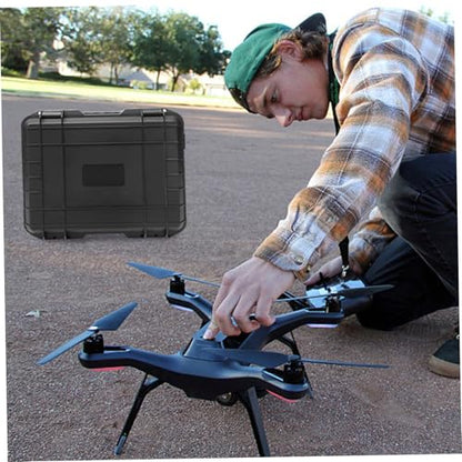 Hard Case, Waterproof Shockproof Hard Case with EVA Sponge, Carrying Tool Storage Box with Handle, Safety Lock Hole, and Air Guide Valve for Drones, Camera, Equipments|Lock Boxes