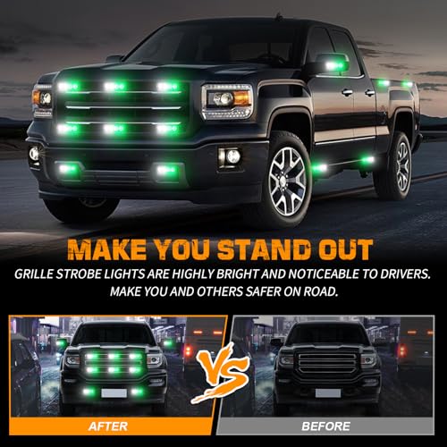XRIDONSEN 8PCS Sync Grill Strobe Lights 32 LED Green White Emergency Lights - color: Green/White