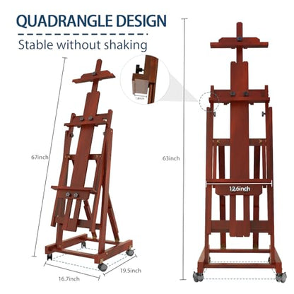 H-Frame Foldable Easel, Adjustable Height & Angle (Vertical to Horizontal), Removable Floor Art Easel for Adults, Holds Two Canvases Up to 77 Inches, Walnut Finish - color: Walnut