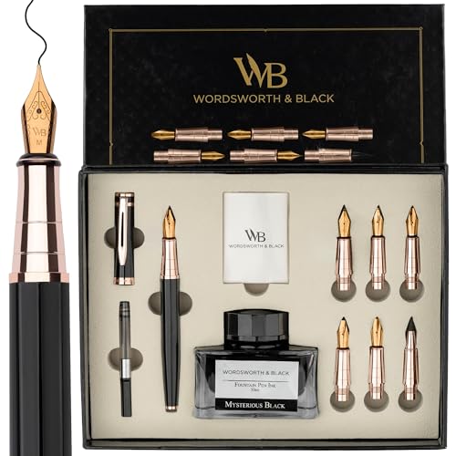 Wordsworth & Black Luxury Calligraphy Pen Set, 6 Nibs, Black Rose - color: Black Rose Gold