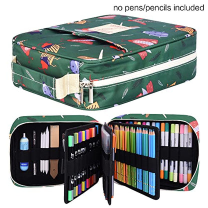 Pencil Case Holder Slot with Zipper Closure Large Capacity Pen Organizer - color: green dragonfly