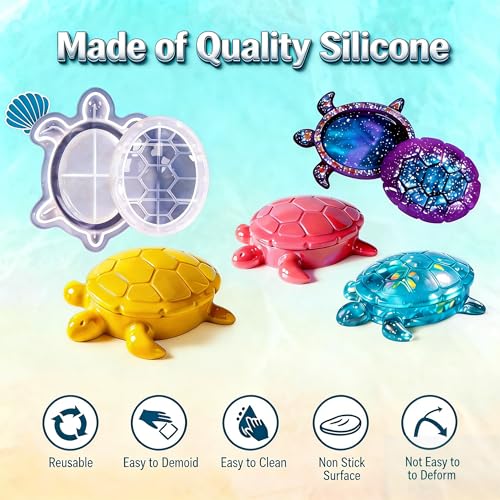 Silicone Turtle Box Resin Molds with Lid, Jewelry Container Molds - color: Turtle Resin Mold