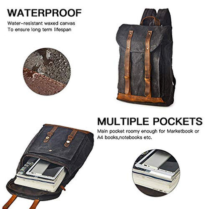 Heavy-Duty Waxed Canvas Rucksack Backpack - color: Gray, size: 400 x 340 x 190 mm - Standard