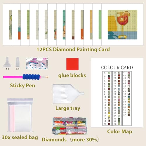 12 Pcs Small Diamond Art Kits Cocktail Diamond Art Kits for Adults - color: Cocktail