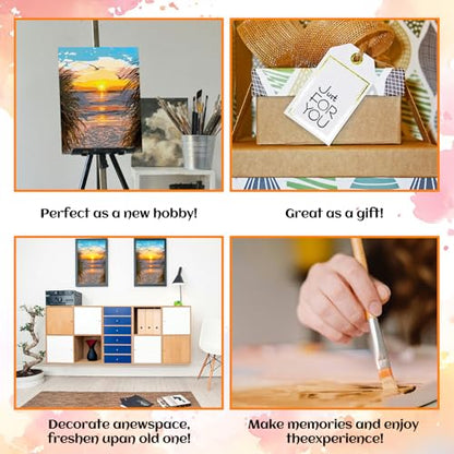 Paint by Numbers Kit for Adults, Beach Sunset Art for Beginners, 16x20 Inch - color: Sunset