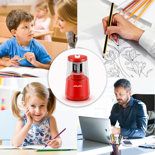 JARLINK Electric Pencil Sharpener, Heavy Duty Helical Blade, Auto Stop - color: Red