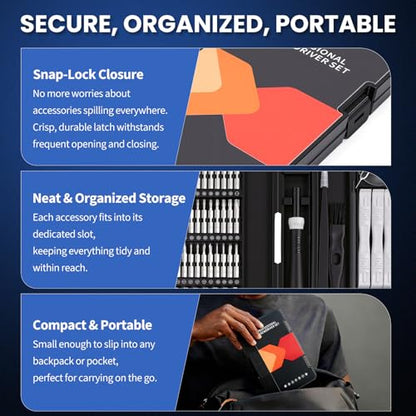 59Pcs Multi Bit Precision Screwdriver Set with 44 CRV Bits & 15 Accessories, Magnetic Small Electronics Repair Tool Kit with Ergonomic Handle & Storage Case/Repair Tool Bag - color: 58 Pcs
