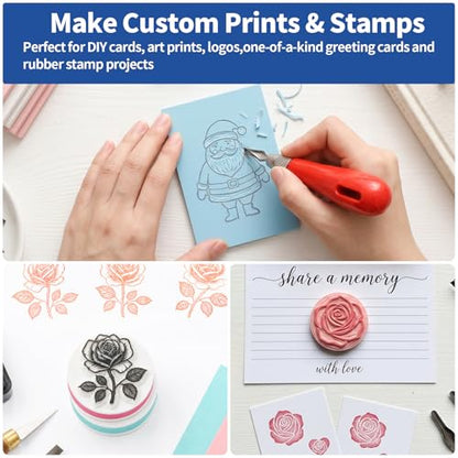 8Pcs Linoleum Block Stamp Making Kit for Beginners Includes Linocut Rubber Carving Blocks with Cutter Tools for Printmaking, Printing, and Stamp Making DIY Crafts & Art Projects