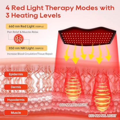 Cordless Red Light Therapy Belt for Body with Heat Vibration 660nm & 850nm