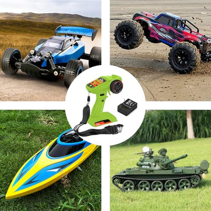 RC Remote Control 4CH 2.4G Transmitter with Receiver and Lanyard for RC Car Crawler Boat, Green - color: Green