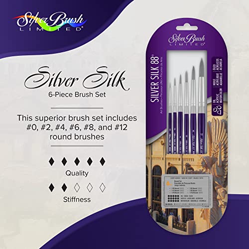 Silver Brush Limited Silver Silk 88 Round Acrylic Paintbrush Set, 6pc - color: Round Set, size: 6 Pc