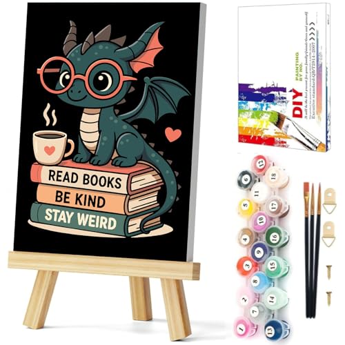 Gemozaic Framed Paint by Numbers Kit for Adults - Black Dragon & Books - color: BKH2557