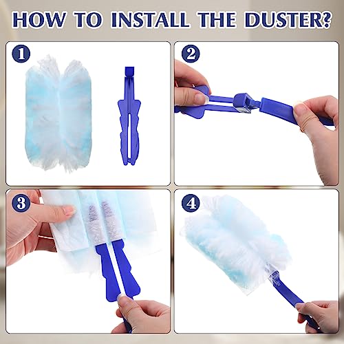 Yaomiao 100 Pcs Duster Refills with 20 Replacement Handle, Blue - color: Blue