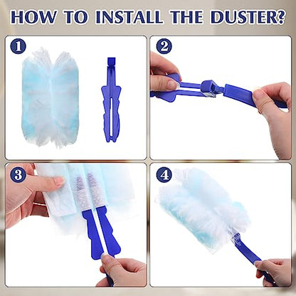 Yaomiao 100 Pcs Duster Refills with 20 Replacement Handle, Blue - color: Blue