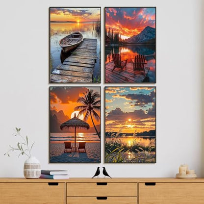 4 Pack Framed Paint by Numbers Kit for Adults with Wooden Easel, Sunset - color: YOP4P05
