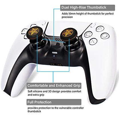 FPS Thumbstick Extender & Printing Rubber Silicone Grip Cover 2 Sets for PS5 & PS4 Controller (Demon Orange) - color: 6