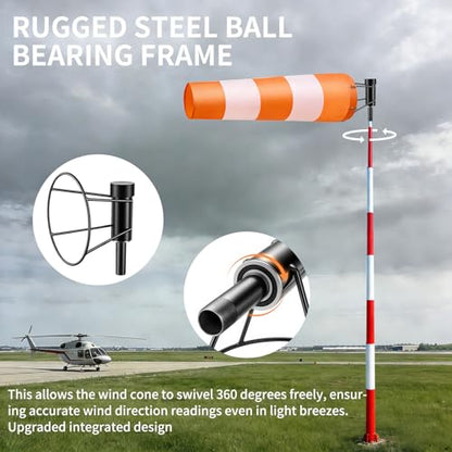 Heavy Duty Windsock 8" x 36"Includes Diameter Ball Bearing Windsocks Frame - color: Orange White Stripe / Black Frame