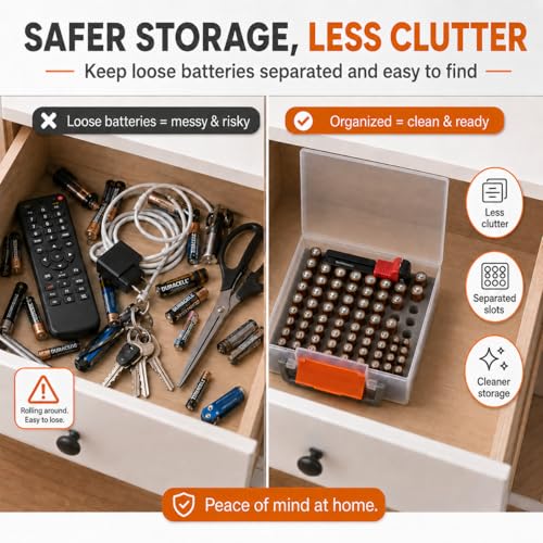 FULLCASE Battery Organizer Storage Case with Tester for AA AAA Batteries - color: Transparent