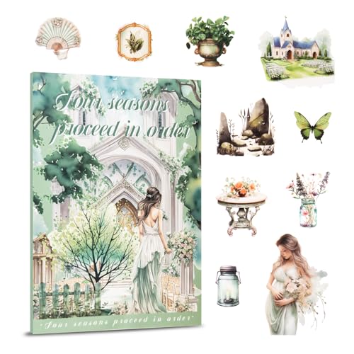 Spring Theme Journal Stickers - 20 Sheets Precut PET Tape Stickers for Junk Journal, Planner, Scrapbooking & Art Collage - color: Green
