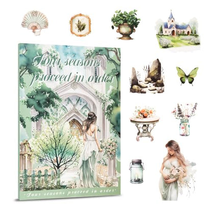 Spring Theme Journal Stickers - 20 Sheets Precut PET Tape Stickers for Junk Journal, Planner, Scrapbooking & Art Collage - color: Green