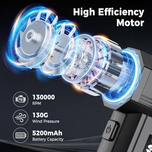 Foretoo Compressed Air Duster,130000RPM Super Power LED Display Electric Air Duster with Extended Runtime,Rechargeable Air Blower for Home,Camera,Car,Computer,Keyboard