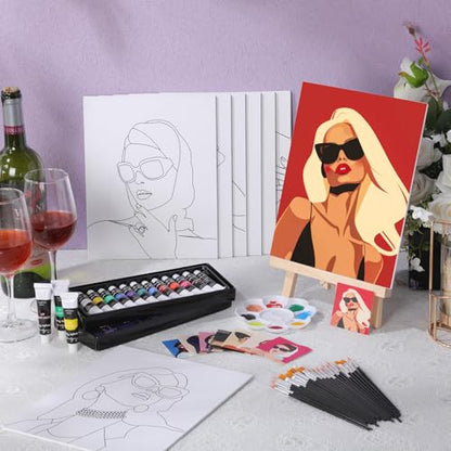 Cholemy 36 Pcs Paint and Sip Kit Gift for Adults 8''x10'',Modern Woman - style: Modern Woman