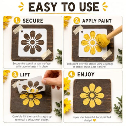 60 Pack Flower & Butterfly Stencils, 3 Inch Reusable Templates for Wood