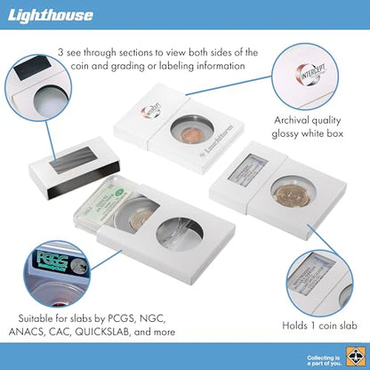 Lighthouse - Pack of 5 Single Slab Storage Boxes - Compatable with PCGS, NGC, ANACS with INTERCEPT Technology Corrosion Protection (2 5/8" x 1/2" x 3 1/2")