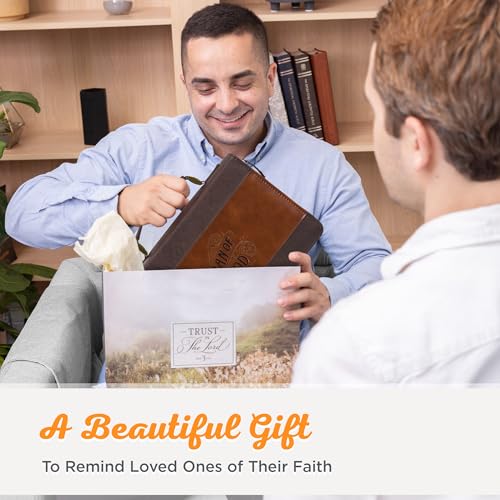 Christian Art Gifts Faux Leather Inspirational Bible Cover for Men: Man of God Encouraging Bible Verse, Heat-Debossed, Sturdy Pen Loops, Pockets, Easy Carry, Brown & Gold, Large - size: Large