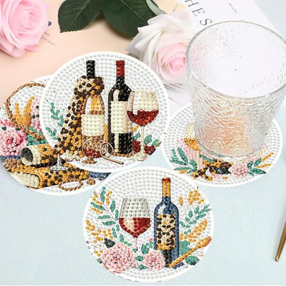 8 Pcs Wine Glass Diamond Art Coasters Kit 4X4 Inch - color: Wine Glass