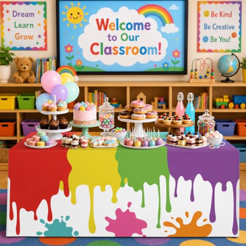 6Ft Paint Splatter Tablecover Paint Table Cloth Rainbow Classroom Decor