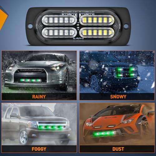 Nilight 4PCS LED Strobe Lights 12V 24V Sync Feature Green White - color: Green White w/Controller