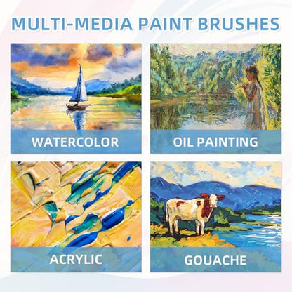 12 Pcs Round Professional Artist Watercolor Paint Brush Set, Blue - color: Blue, size: Round