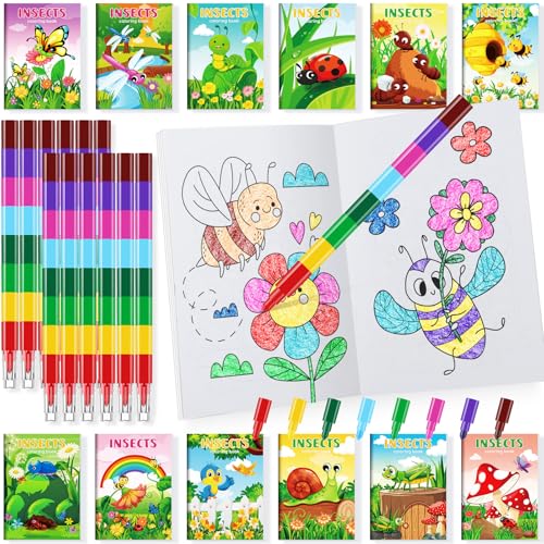 BenLouis 24 Insect Mini Coloring Books with 24 Crayons for Kids Bulk - style: Insects