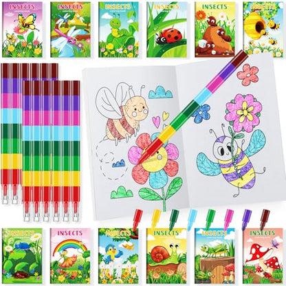 BenLouis 24 Insect Mini Coloring Books with 24 Crayons for Kids Bulk - style: Insects