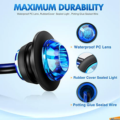 Nilight 3/4" Round LED Clearance Marker Lights,Blue, 10-Pack - color: Blue 10Pcs