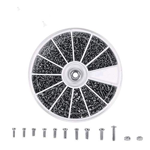Hilitand 600Pcs 12 Kinds of Small Flat Head Screws with Nuts Assortment Kits for Watches Electric appliances Fasteners (Size M1 M1.2 M1.4 M1.6)