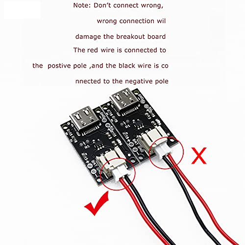Treedix 2pcs Type C USB LiPo Battery Charger Board Without Battery with JST Socket with LED Indicator Charging Rate Adjustable Automatic Power-Down
