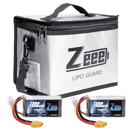 Zeee 3S Lipo Battery 1300mAh 11.1V 120C Soft Pack Battery XT60 Connector 2 Pack Batteries with 1 Pcs Lipo Safe Bag Fireproof Explosionproof Bag for Storage Charging