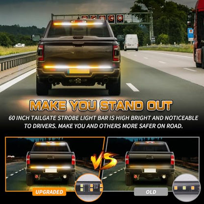 XRIDONSEN 48 inch 288 LED Tailgate Strobe Lights Rear Amber White - color: Amber/White