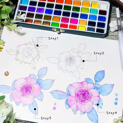 Artecho 100 Colors Watercolor Paint Set with Metallics, Portable Tin Case - style: 100 Colors