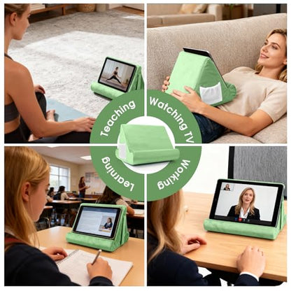 Multi-Angle Tablet Stand with Soft Pad Cushion and Net Pocket - Universal Lazy Holder for Lap, Knee, Sofa and Bed(Green) - color: Green