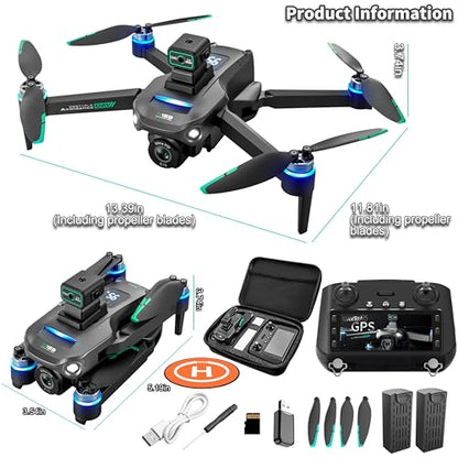 4K UHD GPS Smart Drone with Camera for Adults, 5.9" Screen Remote Controller with Obstacle Avoidance, Auto Return Home, Follow Me, 60 Mins Flight, Foldable FPV Quadcopter for Beginners, 2 Batteries Included