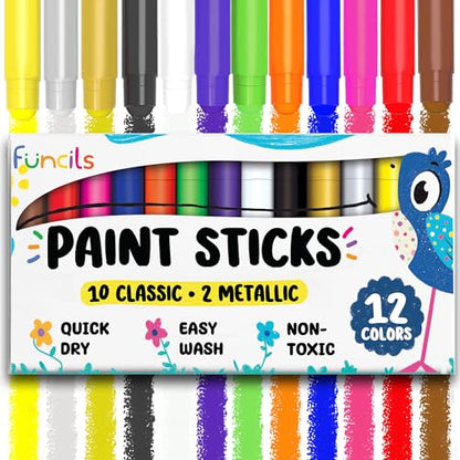 12 Tempera Paint Sticks for Kids & Toddlers - Washable Paint, Quick Dry - color: 12 Thin