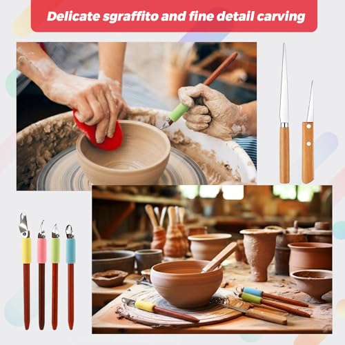 Leriton 4 Pack Pottery Carving Tools 5.9" Clay Sculpting Scrapers