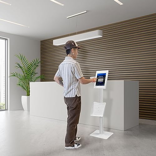 Mount-It! Anti-Theft iPad Tablet Floor Stand Kiosk with Literature Holder - color: White